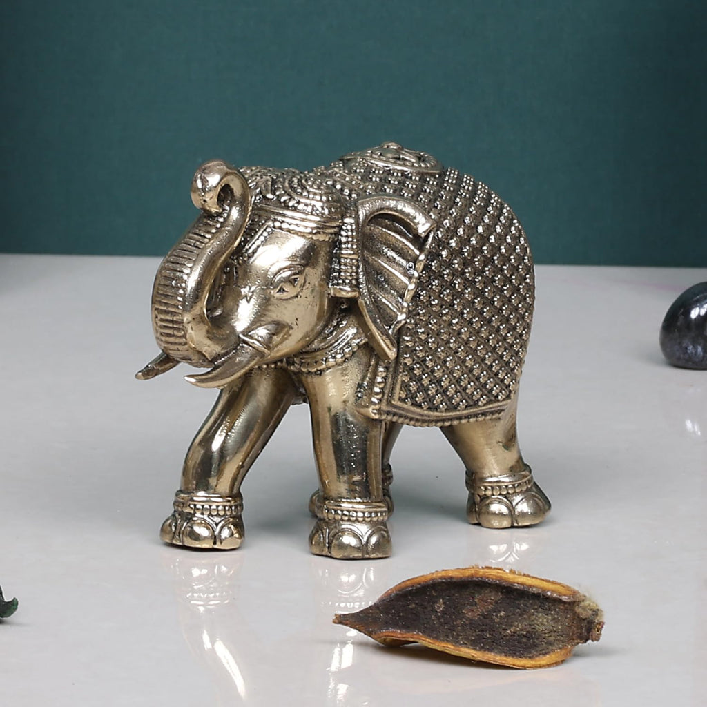 ARTVARKO Brass Superfine Maharaja Elephant Upraised Trunk Vastu Hathi Good Luck Success Prosperity Elephants for Decoration Gift (Size 9x4x6.5 cm)