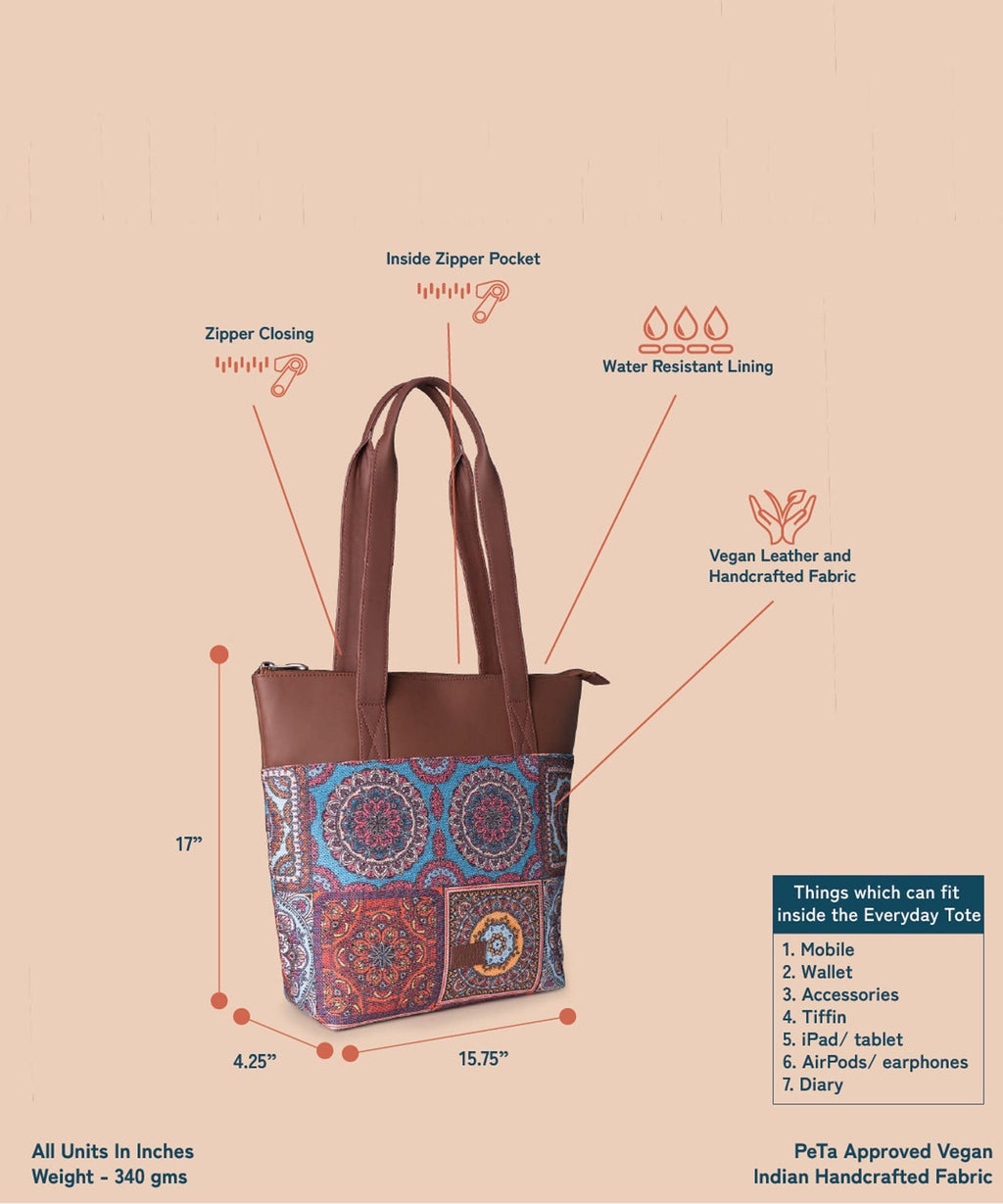 ZOUK Multicolor Mandala Floral Printed Women's Jute Handcrafted Vegan Leather Multicolor Everyday Tote