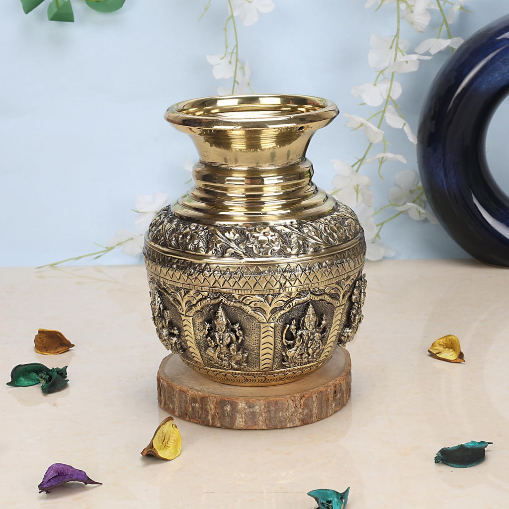 ARTVARKO Brass Ashtalakshmi Kalash Lota, 6 Inch