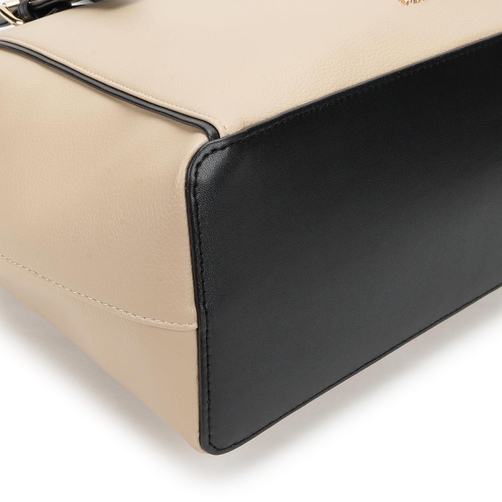 Fastrack Workflix Tote | 15” Laptop-Compatible Women’S Bag | Beige Tote with Black Details & Gold Buckle Accents