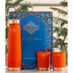 INDIAN ART VILLA Copper Bottle & Glass Gift Set - 800 ml Water Bottle & 2 Glasses (300 ml Each) - Orange Pyramid Ombre Silk Finish, Perfect for Gifting & Everyday Use