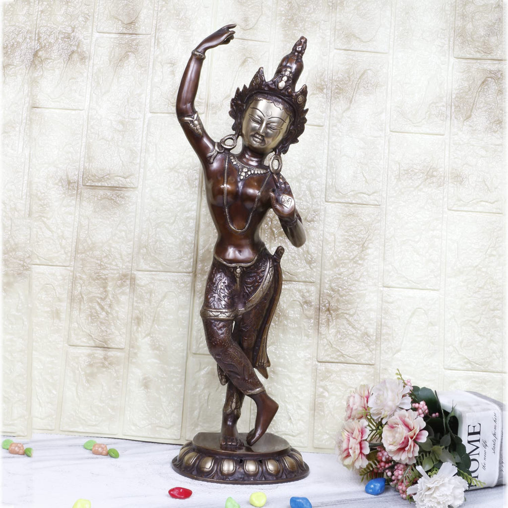 ARTVARKO Big Brass Goddess Tara Standing Statue Tara Statue for Health Happiness Wealth Dancing Idol Home Decor Height 20 Inch
