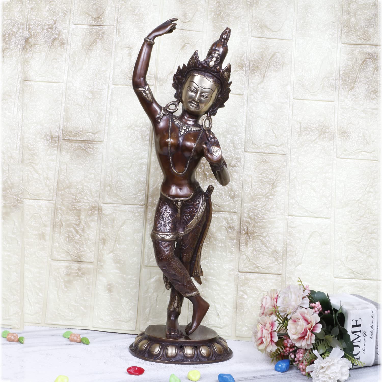 ARTVARKO Big Brass Goddess Tara Standing Statue Tara Statue for Health Happiness Wealth Dancing Idol Home Decor Height 20 Inch
