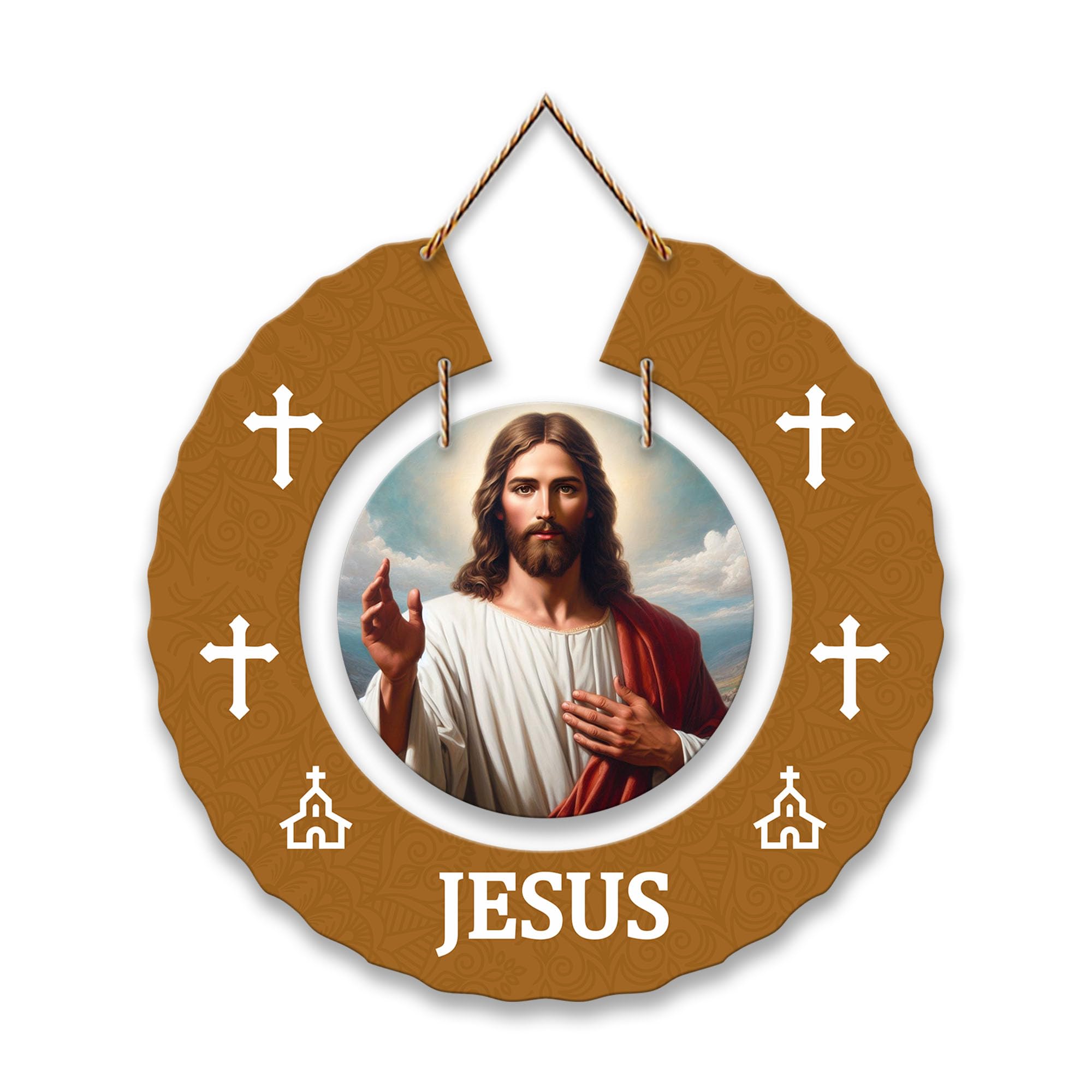 Artvibes Jesus Christ Round Shape MDF Wooden Wall Decor Items For Living Room | Office | Spiritual Decor Items | Religious Wall Art | Wall Poster | Modern Decor Items | Unique Gift (WH_9808N)