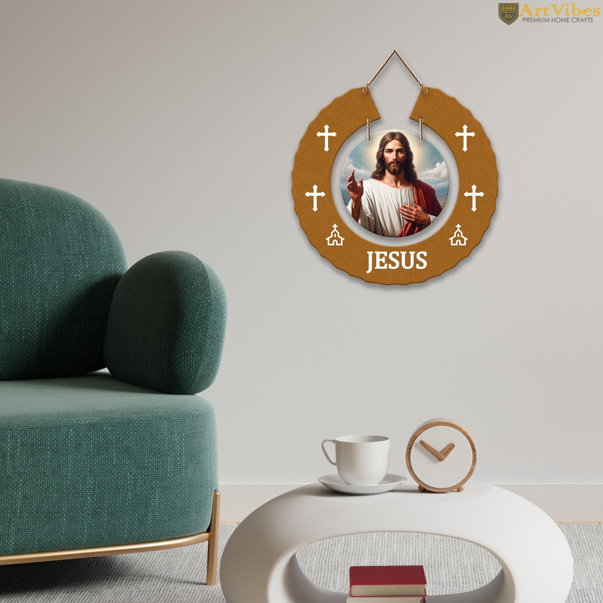 Artvibes Jesus Christ Round Shape MDF Wooden Wall Decor Items For Living Room | Office | Spiritual Decor Items | Religious Wall Art | Wall Poster | Modern Decor Items | Unique Gift (WH_9808N)
