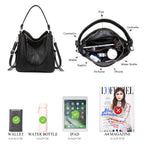 Zibuyu® Tote Handbag for Women Fashion Faux Leather Tote Bag Classic Shoulder Crossbody Bags for Lady Girl Solid Color (Black)