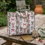 LOOMARTE Quilted Cotton Printed Tote Bag for Women & Girls - White