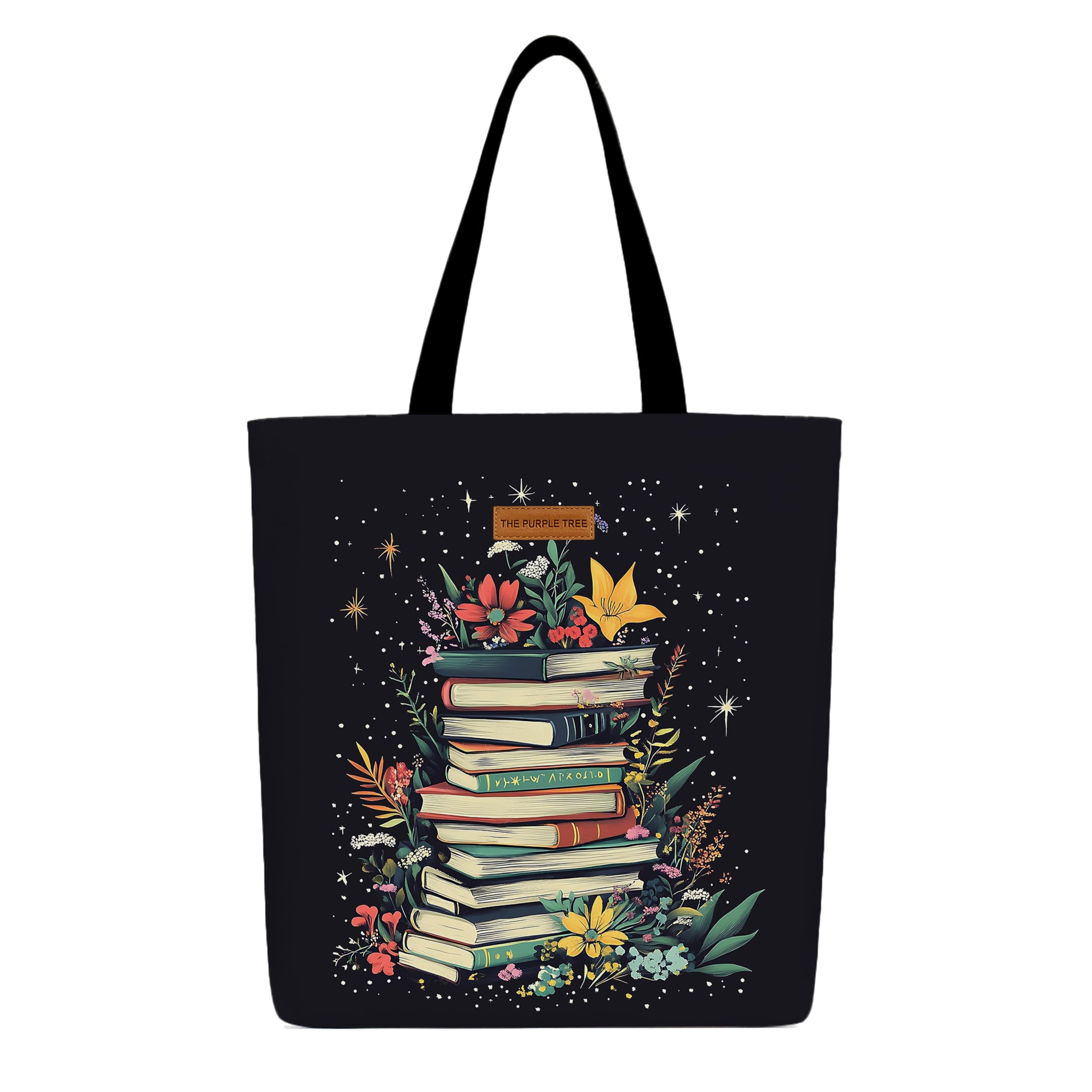 The Purple Tree Eco-Friendly Canvas Tote Bag, Sustainable, Reusable Shopping, Beach, Travel or Everyday Tote, Wide Tote Bag, Midnight Library