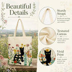 bmuvghi Black Cat Canvas Tote Bag, Birthday Cat Gift Bag with Zipper Pocket