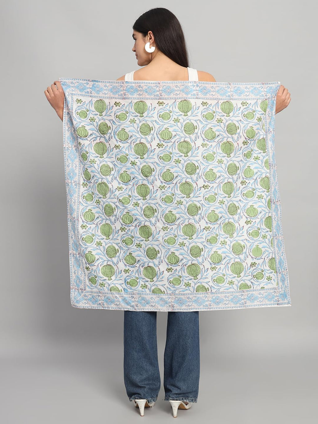 Ravaiyaa - Attitude is everything Sanganer Hand Block Printed Scarves Pure Cotton Scarf Square Hijab Dupatta 40 X 40 Inch (Green)