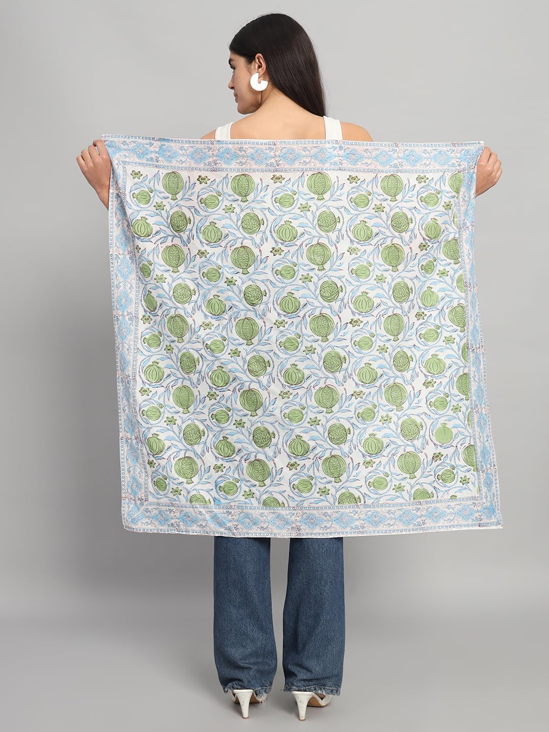 Ravaiyaa - Attitude is everything Sanganer Hand Block Printed Scarves Pure Cotton Scarf Square Hijab Dupatta 40 X 40 Inch (Green)
