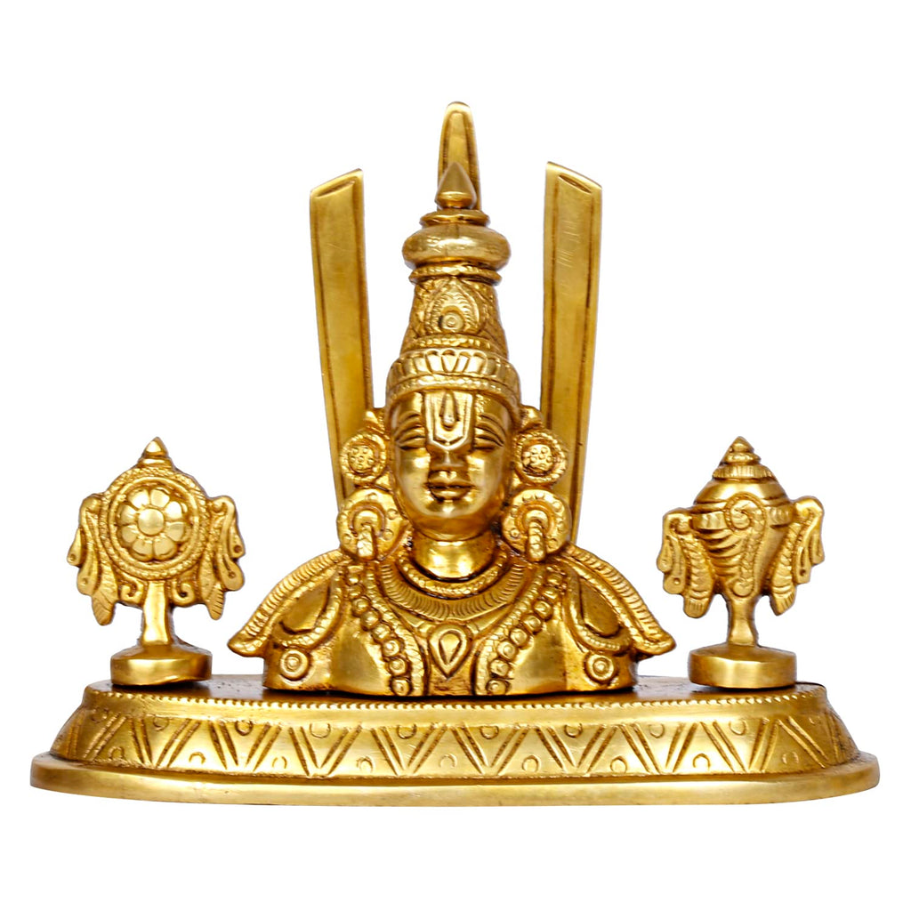 ARTVARKO Tirupati Balaji Venkateshwara Face Bust Brass Idol Vishnu Chakra Namah Shankh Statue Murti Lord Srinivasan 5.5 Inch