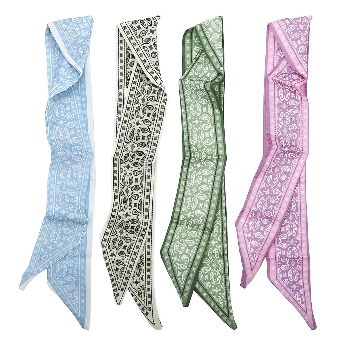 SANNIDHI 4 Pcs Hair Scarf for Women, Floral Twilly Bag Ribbon 34''x2.4''