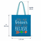 cantainoo Tote Bags | 300 GSM Canvas Tote Bag for Women | Tote Bags for Women | College, Shopping, Office & Everyday Carry Bag (Brave & Believe-Skyblue, Medium Pack of 1)