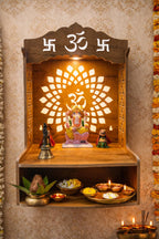 PIXELCRAFTS Wooden Temple Puja Mandir Art and Crafts Temple for Home, Shop, Office with LED SPOT Light (Size – H 15.5X L 11.5 x W 11 inch) (COACHWOODREGULAR)