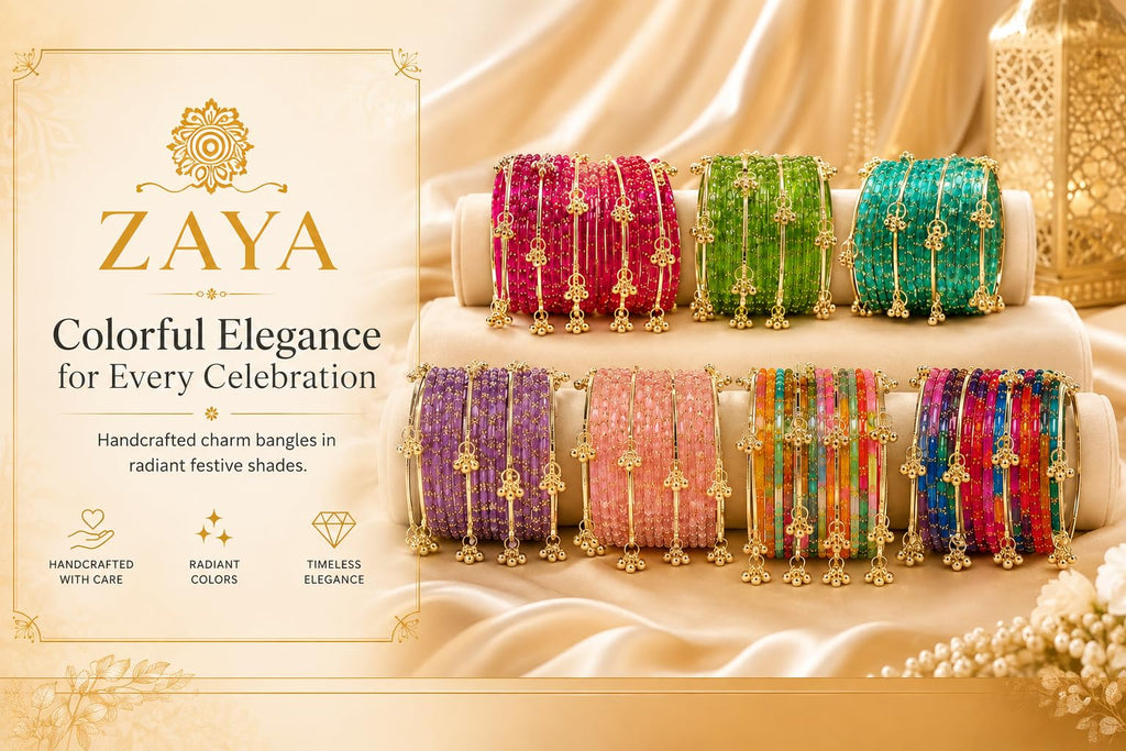 Zaya Handmade Kashmiri Ghungroo Raindrop Bangles Set of 16 for Women | Traditional Glass Bangles Combo | Stylish Chudi Set for Girls | Wedding Party Daily Wear (Green, 2.6)