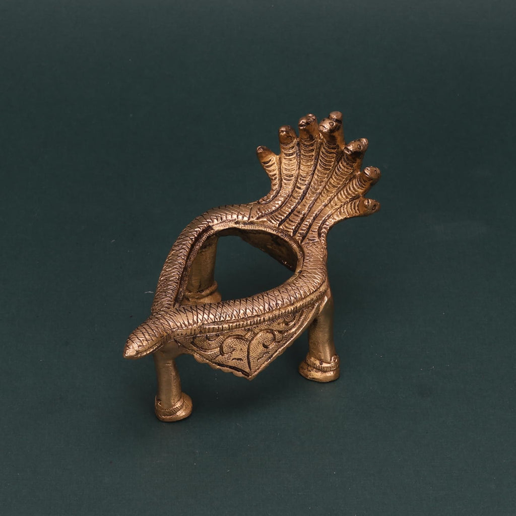 ARTVARKO Brass Shankh Stand Conch Sheshnaag Holder for Home Office Temple Prosperity (LxBxH-12.5x7x8.5 cm)