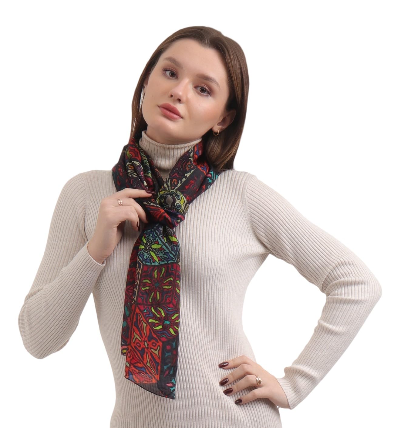EH 100% Pure Mulberry Silk Scarf for Women, head scarf, neck scarf, hair scarf, digital printed long (22 X 72) (MC 9)