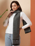 Ravaiyaa - Attitude is everything Women Woolen Ikat Design Casual Warm Winter Wear Muffler Scarf Stole 72x14 Inch (Grey & Black Abstract)
