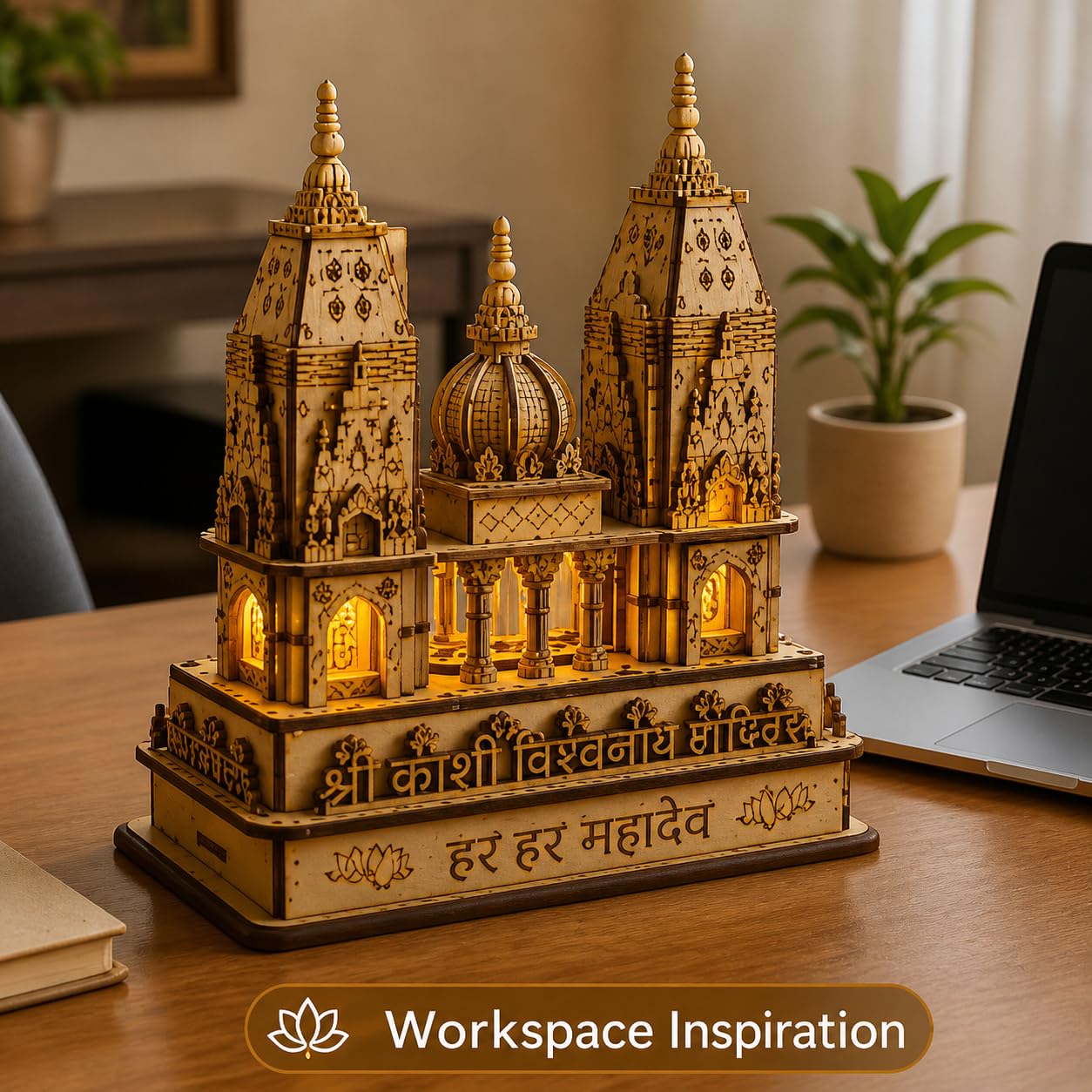 VISHUFAB Wooden Kashi Vishwanath Temple Model | Handcrafted Religious Showpiece | Traditional Home & Office Decor
