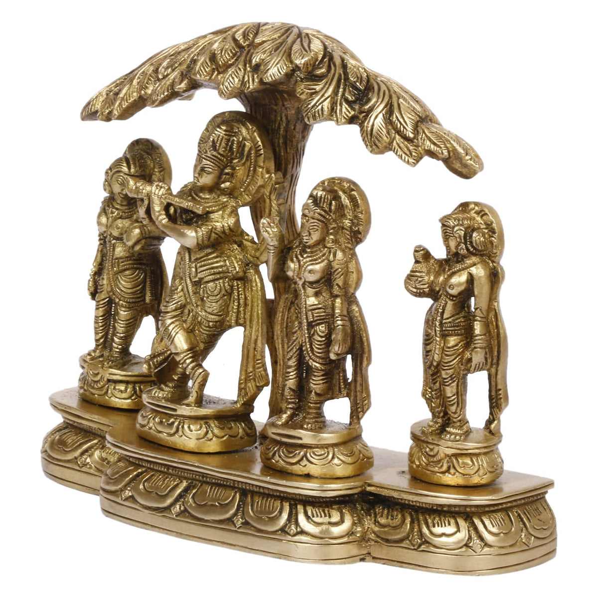 ARTVARKO Brass Krishna Playing Flute Radha and Gopi's Dancing Under Tree Brass Idol for Home Décor Living Room Pooja Mandir Gift Item (15x5x13 CM)