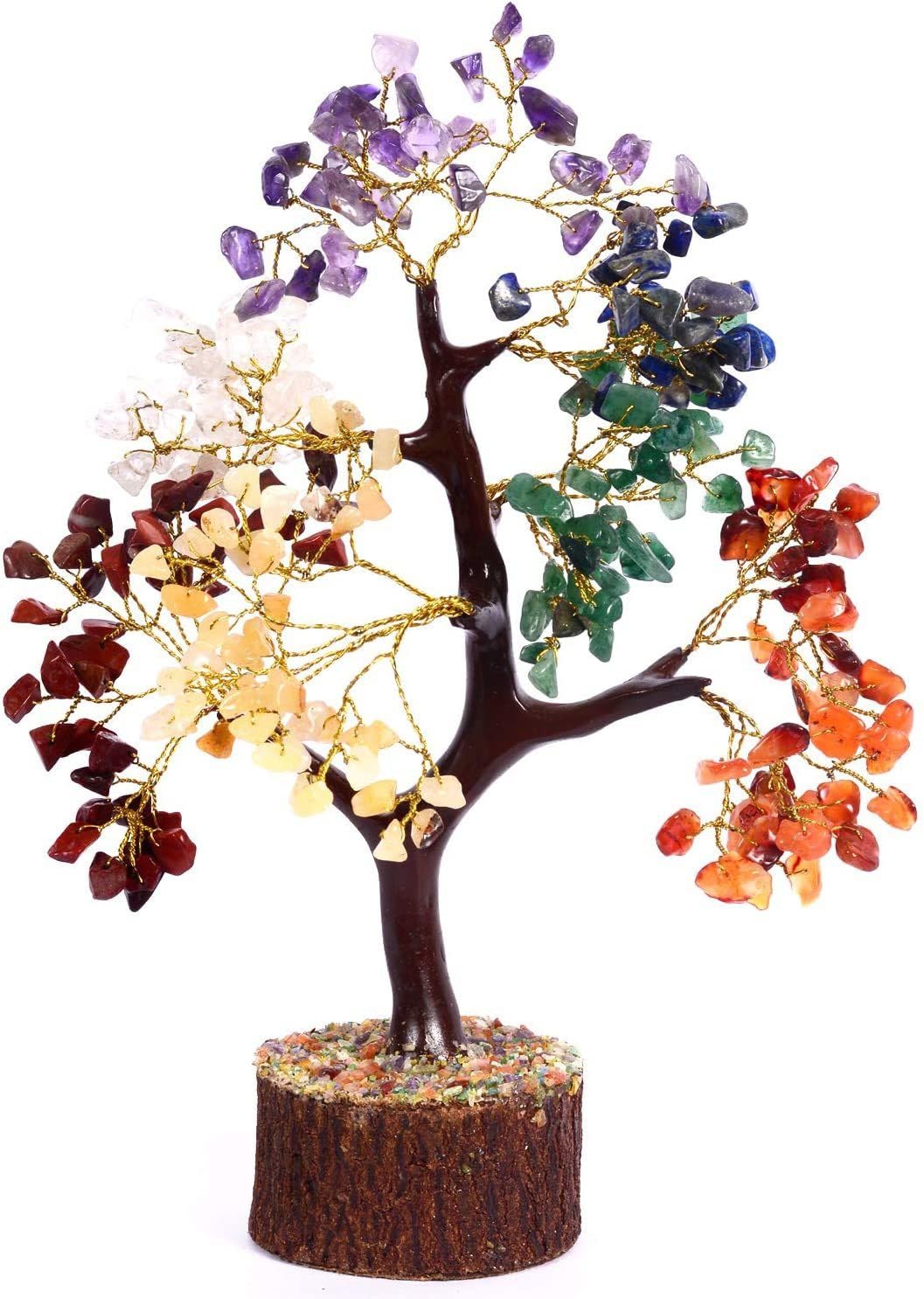 Viyona Fashion Seven Chakra Crystal Bonsai Money Tree Natural Gemstone Home Office Decor Reiki Healing Positive Energy Decorative Showpiece - Size 9-11 Inches (Crystal,Stone)