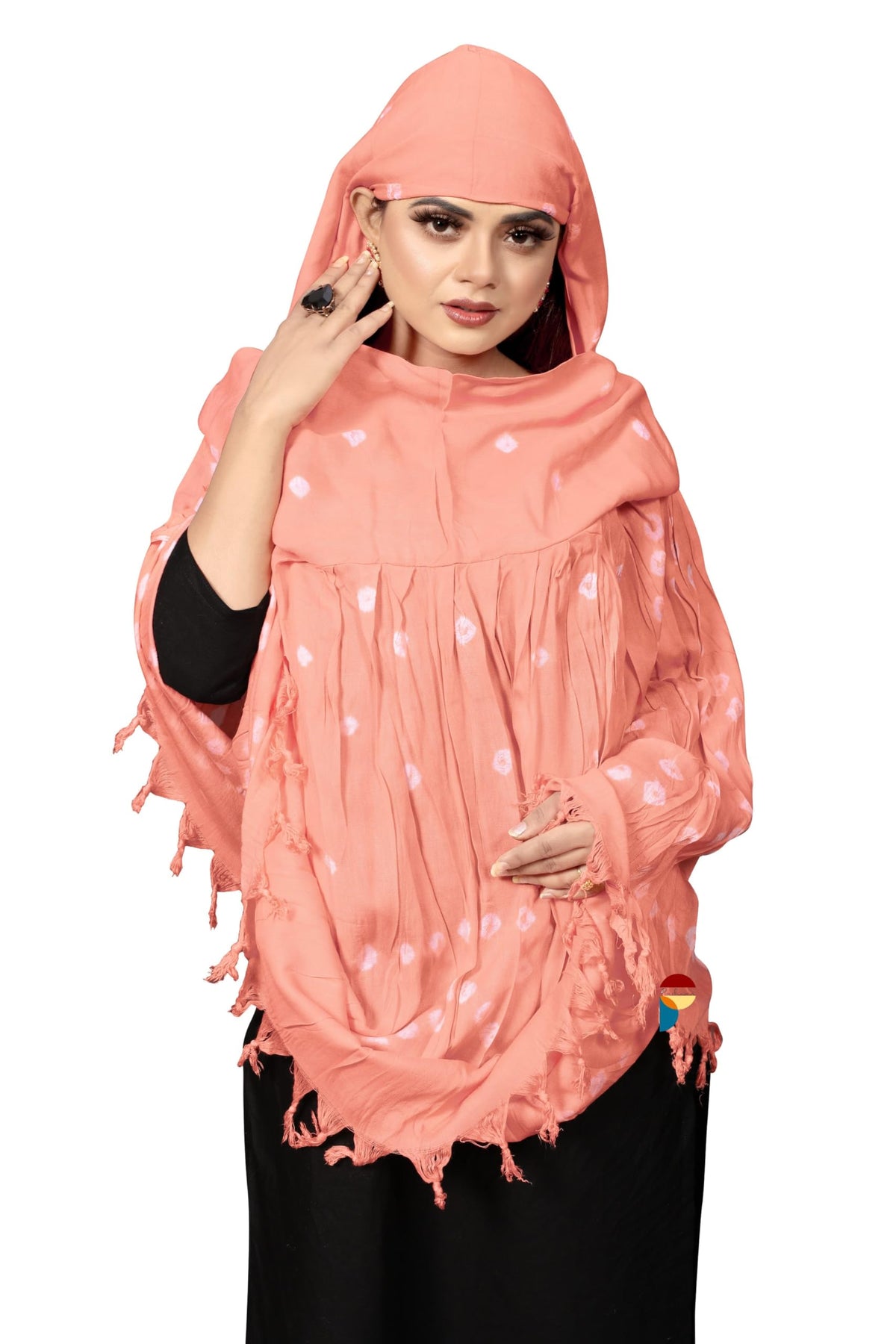 PRACHARAN Women Cotton Stylish Hand Printed Scarf, Anti Pollution Full Face Scarf With UV Sun Rays Protection Scarf For Women And Girls (Peach), Female