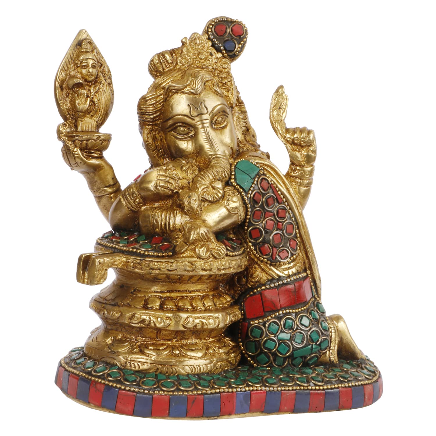 Svarup Brass Sitting Ganesha Idol in Multicolor Height 10 Inch Weight 2.4 Kg
