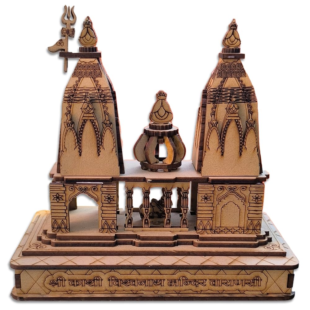 The Himalayan River Shri Kashi Vishwanath Temple Miniature Replica Wooden Kashi Vishwanath Temple Wooden Model - Perfect for Home Décor & Spiritual Spaces