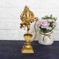 Svarup Brass Dancing Ganesha on a Snake Head with Playing Veena, Lord Dancing Ganesh on Snake, Ganpati, Temple Puja Home Decor Gift 10.5 Inch.