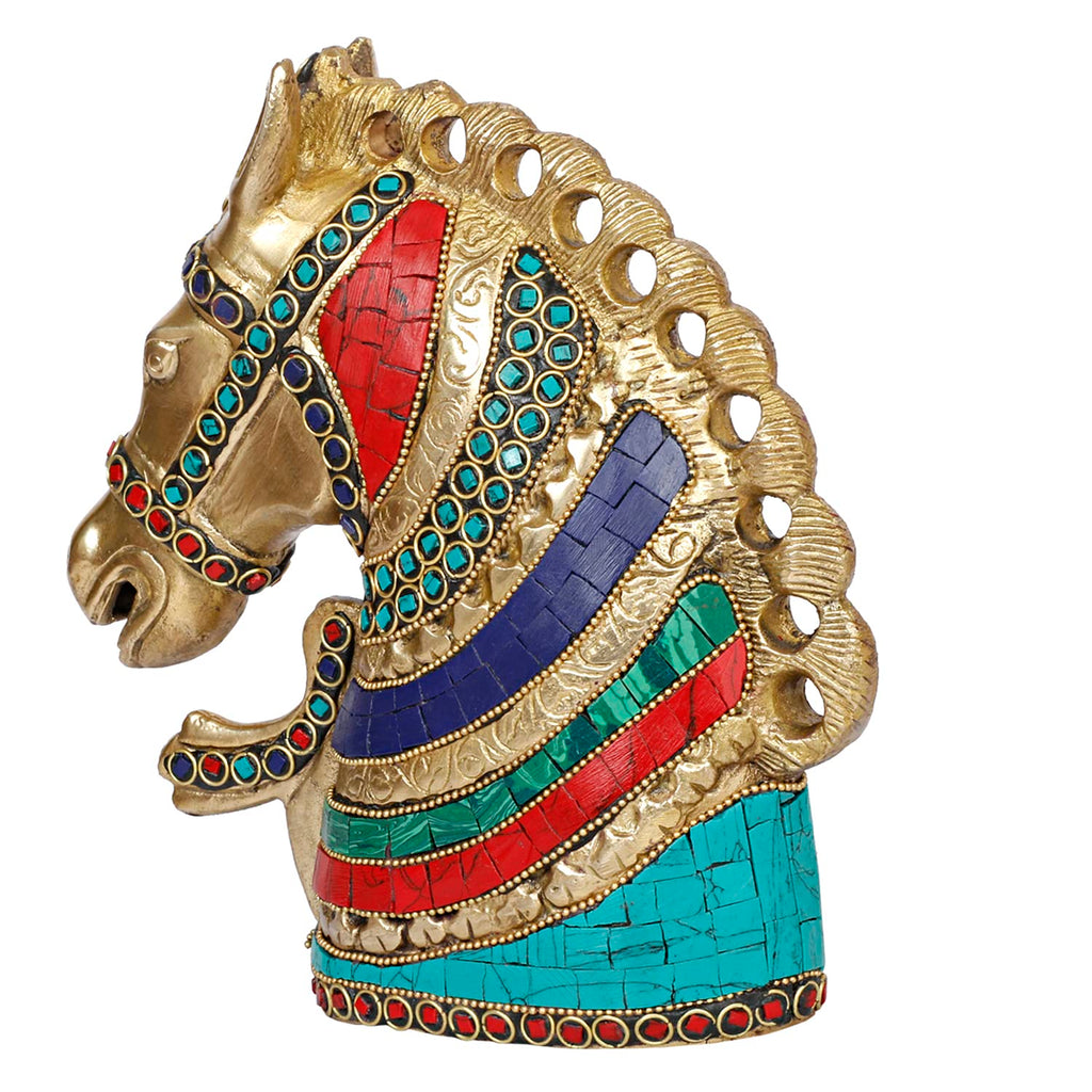 ARTVARKO Brass Horse Face Statue Victory Head Horse Showpiece Fengshui Vastu for Home Decor Living Room.