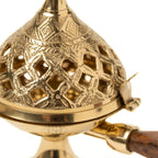 DSH Brass Loban Burner Home Purifying Dhoop Dani Bakhoor Holder Table Incense Burner with Wooden Handle for Home Decoration