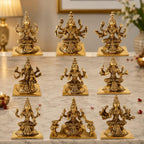 ARTVARKO Brass Ashtalakshmi Statue Ashta Lakshmi Set of 8 Asthalakshmi for Diwali Puja Mandir Temple Vastu Home Office Puja Decor Gift 3.5 Inches