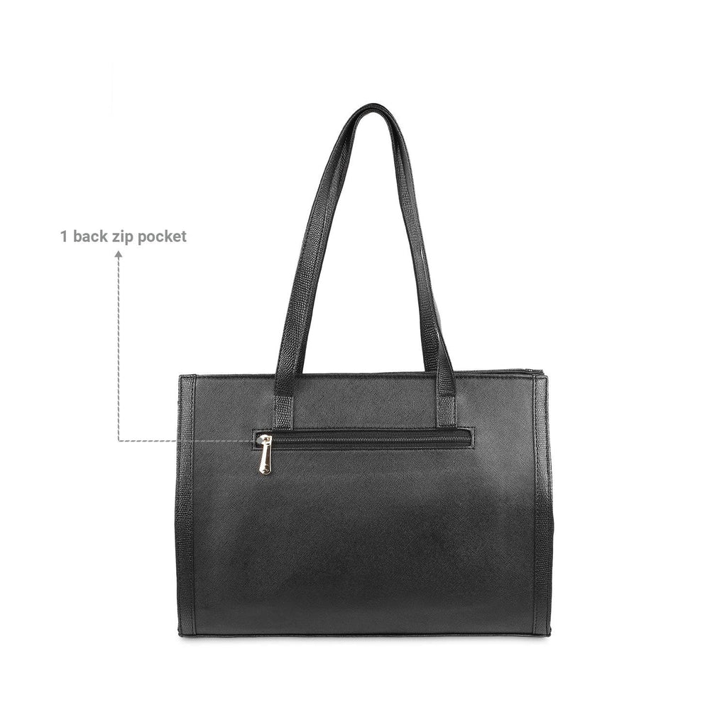 Mochi Black Faux Leather Premium Zipper Casual Tote Bag For Women