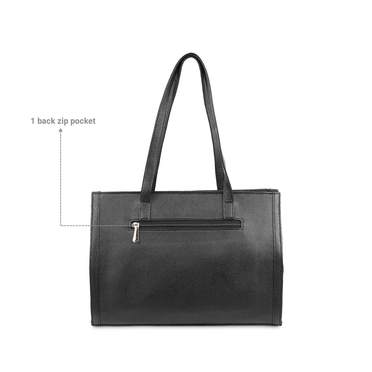 Mochi Black Faux Leather Premium Zipper Casual Tote Bag For Women