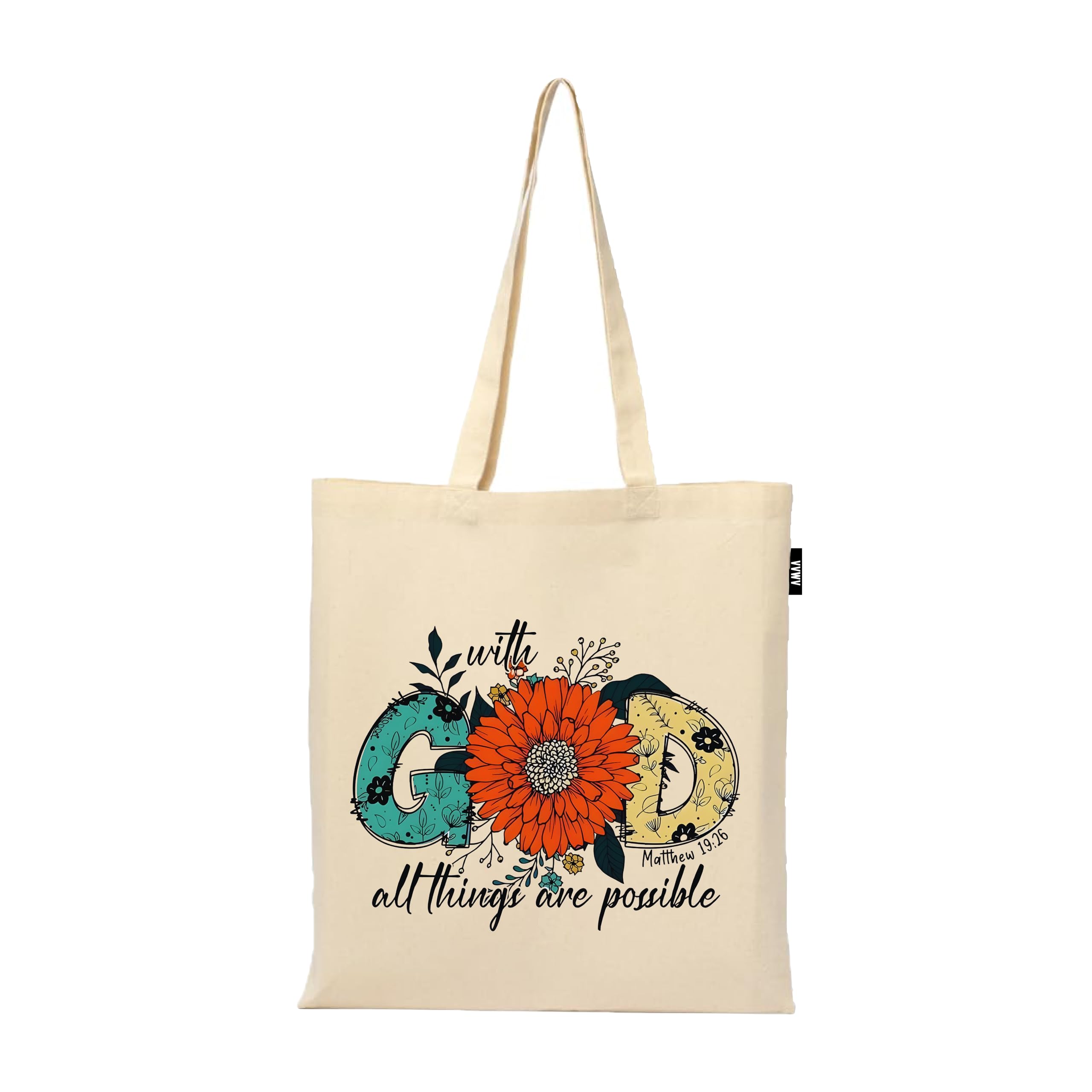 VVWV Tote Bag | 100% Organic Cotton Shopping | Grocery | Tote Bag Women Office College Grocery Vegetable Bags Market, Canvas Tote Bag 15kgs Capacity 13 x 15.7 Inch (God Quotes)