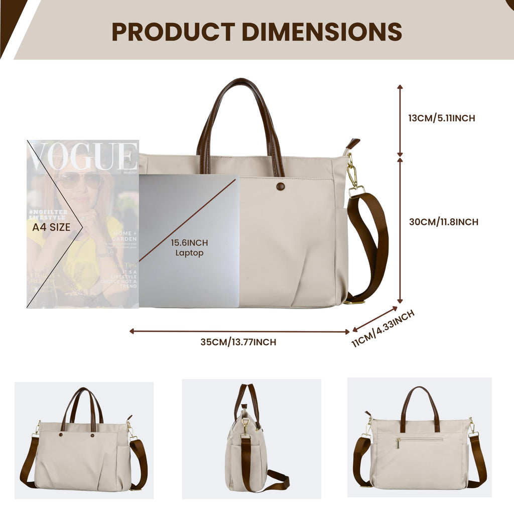 LATIQ MART Women's Office Essential Tote Bag With Double Handle Shoulder Strap, 15.6 Inch Laptop Compartment, Laptop Sleeve, Shoulder Work Handbag, Organizational Pockets For Girls (Sandy Beige)