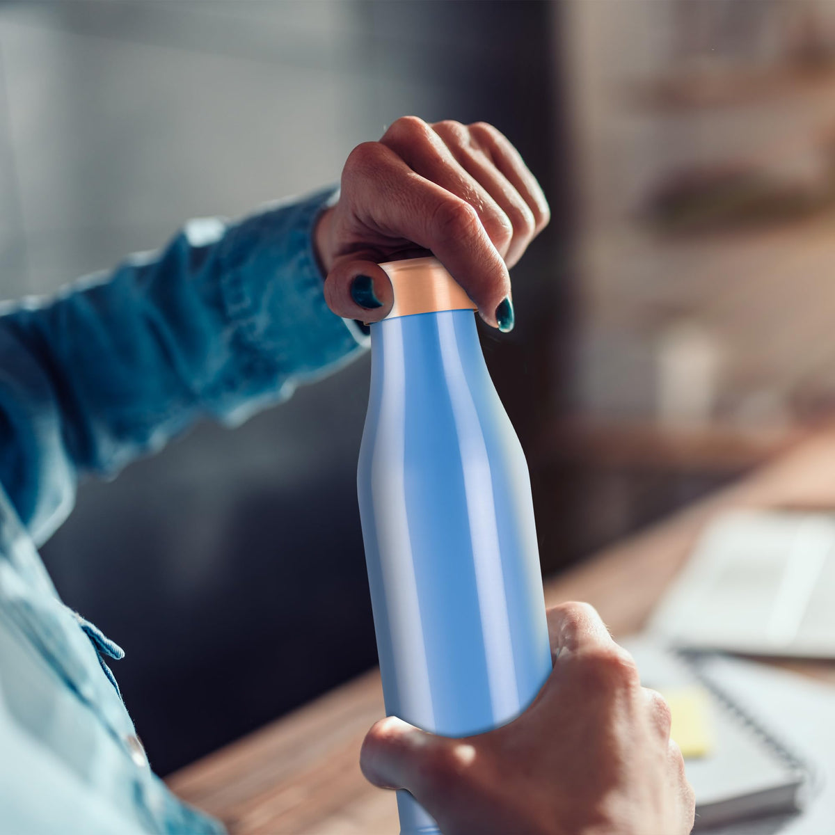MILTON Copper Charge Water Bottle, 930 ml, Blue | Lacquer Coating, Curved Bottle | Diwali | Festive | Gifting | Yoga | Home | Kitchen | Vedic