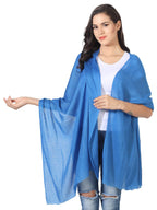 MUFFLY Fine Blended Ultra Soft & Warm Wool Silk Unisex Pashmina Shawl, Stole & Wrap with Hanger (Navy blue)