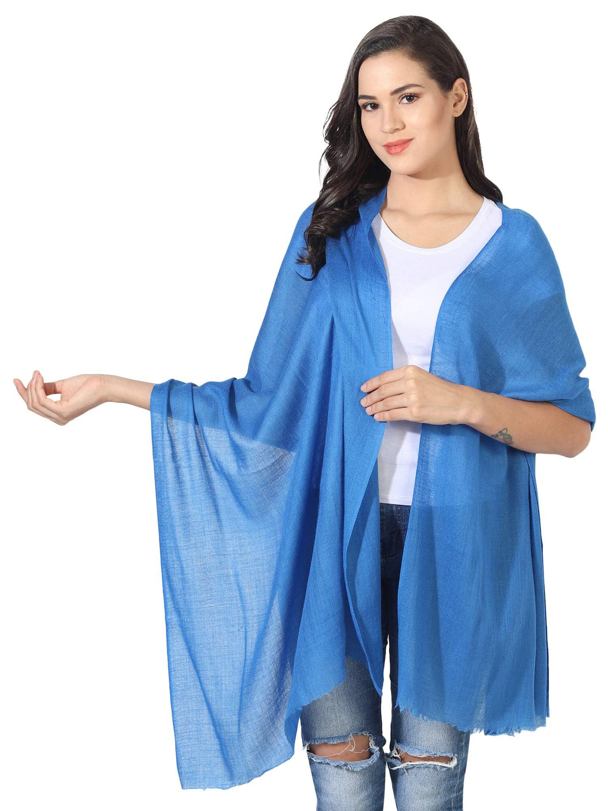 MUFFLY Fine Blended Ultra Soft & Warm Wool Silk Unisex Pashmina Shawl, Stole & Wrap with Hanger (Navy blue)