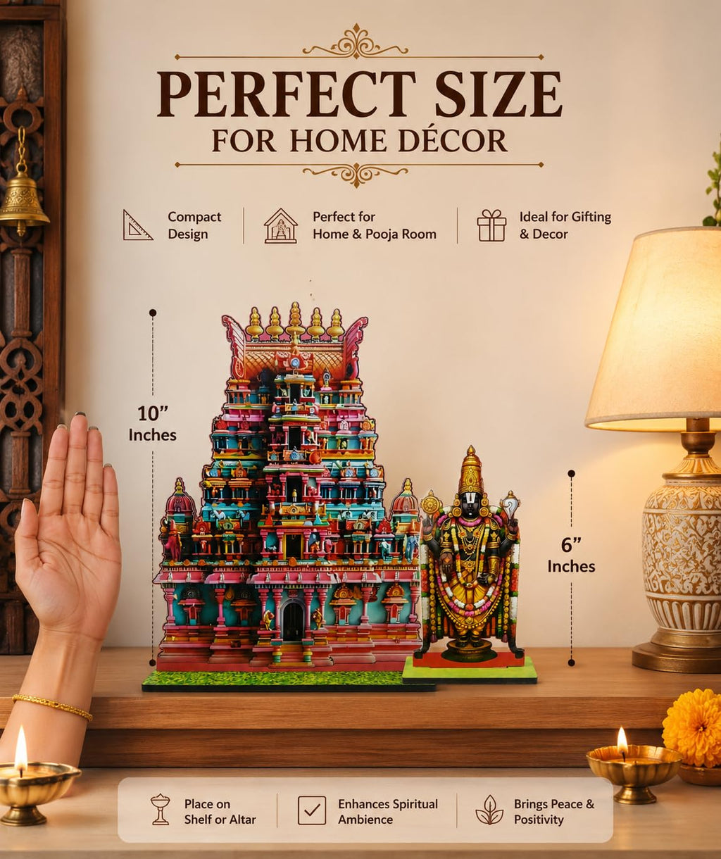 VENSUR Venkateswara Swamy MDF Standee with Temple Gopuram Combo