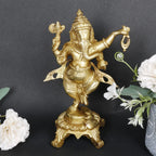 ARTVARKO Brass Ganesha Bhagwan Idol Dancing Ganesh Standing Statue Ganpati Murti for Temple Puja Home Entrance Décor Luck Gift Height 8 Inch