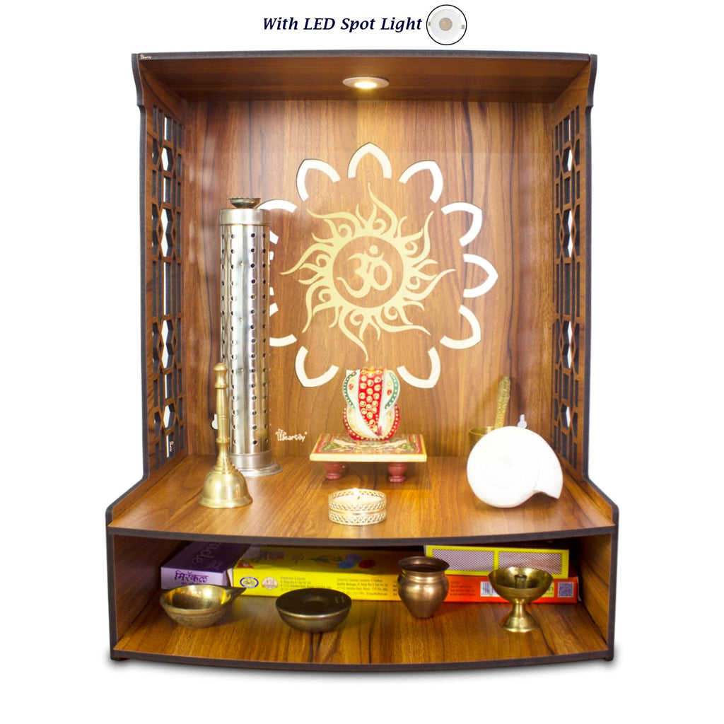 Heartily® Maha Mangal Beautiful Wooden Pooja Mandir for Home Temple for Home and Office Puja Mandir Wall Mount with LED Spot Light Size 18 Inches Height