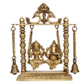 ARTVARKO Brass Laxmi Ganesha on Swing Jhula with Hanging Bells Luxmi Ganpati Jhoola Murti for Home Decor Office Mandir Gift
