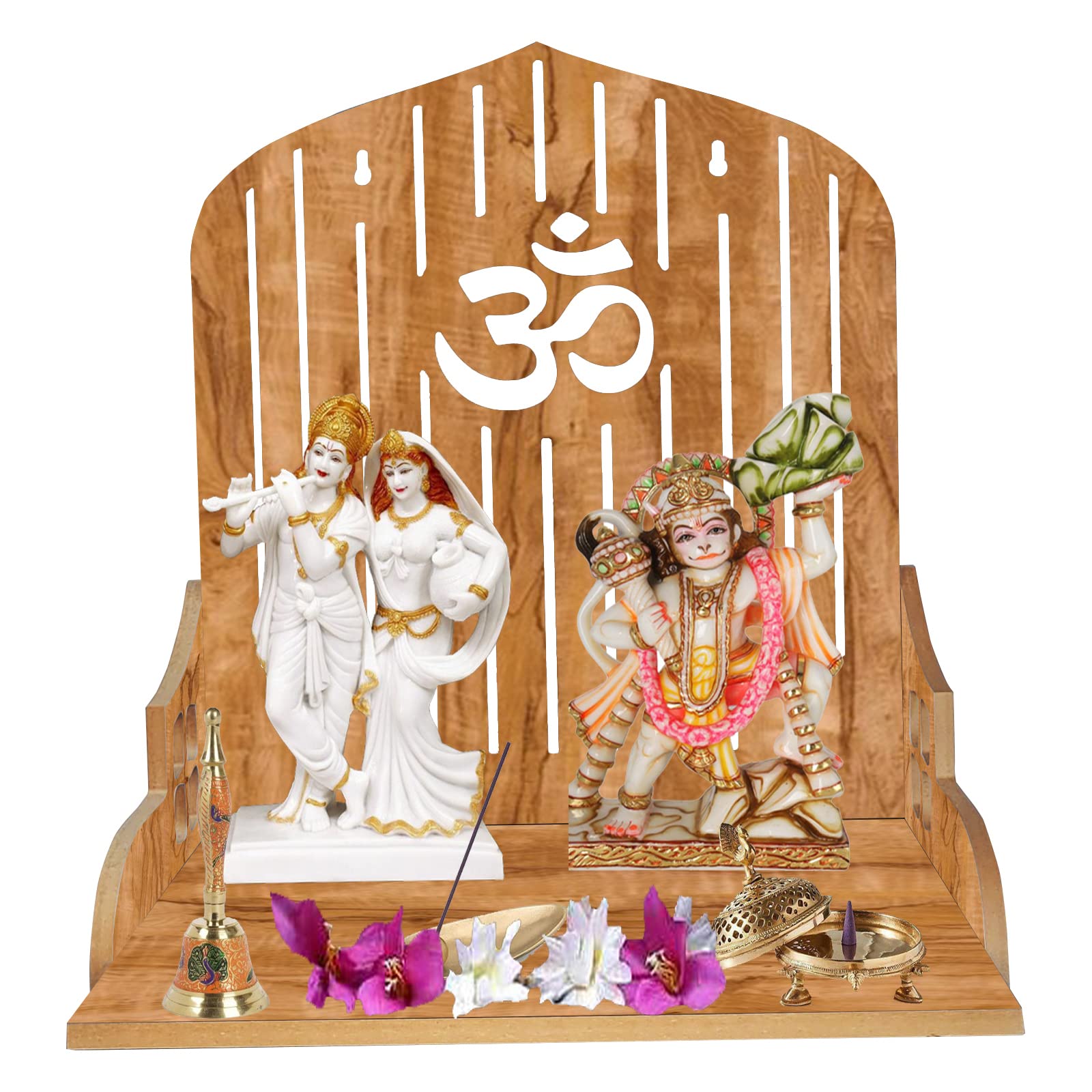 LINGAZ Wooden New Wall Mounted Hanging Puja Temple Stand for Home, Shop and Office