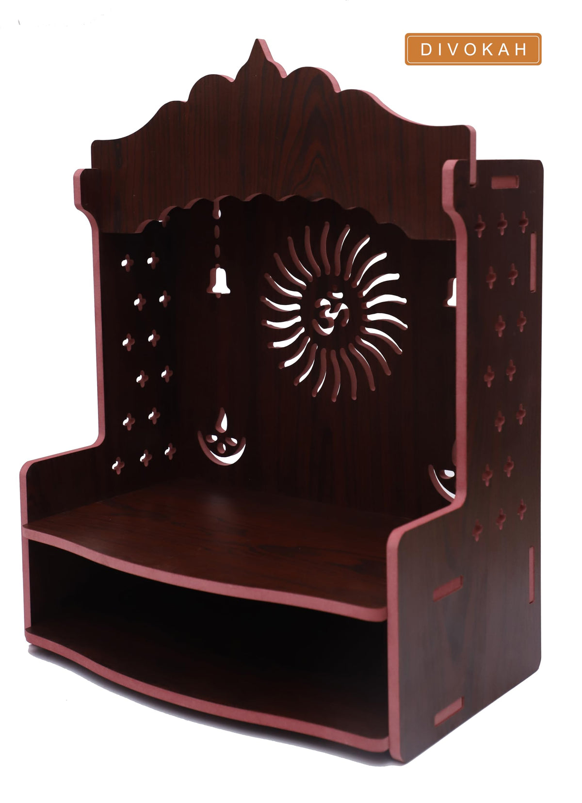 DIVOKAH® Beautiful MDF Wooden Temple/Home Temple/Pooja Mandir (8 MM Plywood Thickness) (BR OMBELL)