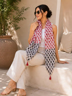 ESTA Women Scarf|Stole For Women|Scarf For Women Stylish|Stall For Women|Modern chic Face Cover Head Wrap |Ikat Inspired Printed Tassel Stole red .black color|180x50cm
