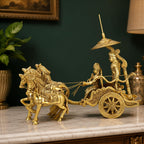 ARTVARKO Brass Four Horses Mahabharat/Geeta Arjun Chariot (Rath) with Krishna & Hanuman Lord Krishna Arjun Rath Idol Showpieces 10 Inch