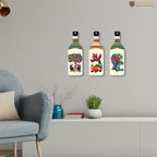 Artvibes Animals and Birds Madhubani Art Bottle shaped Wooden Wall Hanging | Living Room | Handcrafted Art | Wall Illustrations | Art Prints | Aesthetic Wall Art | Ideal Gifts (WH_9524N), Set of 3