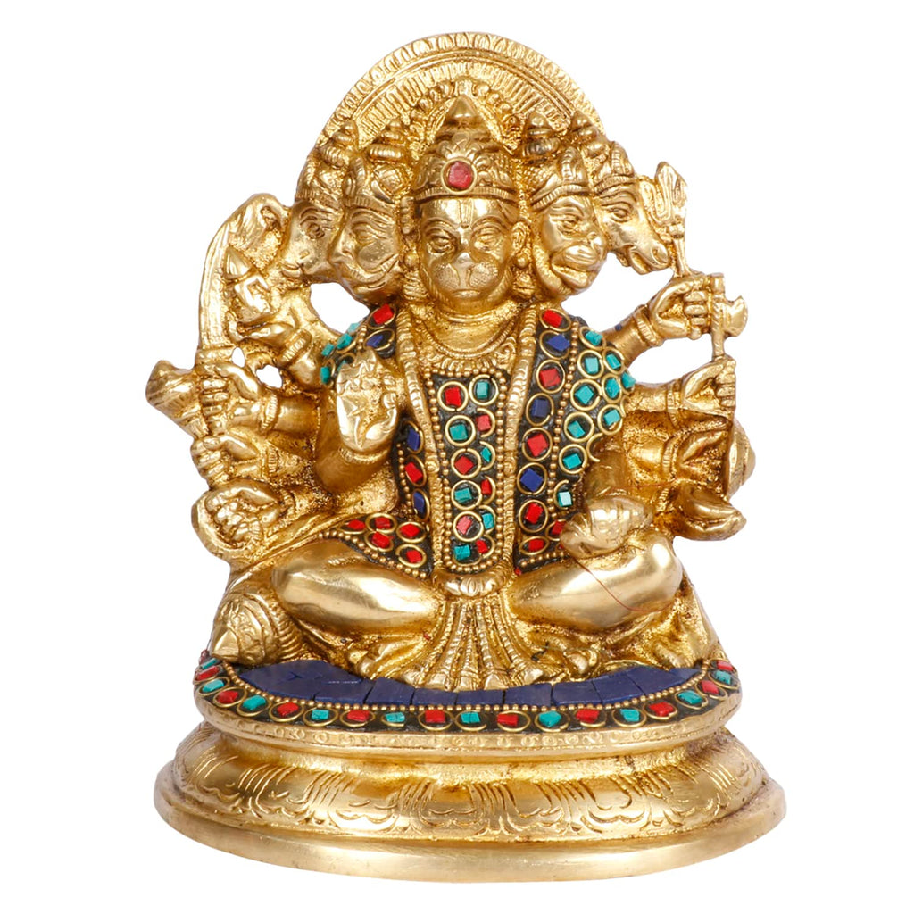 ARTVARKO Panchmukhi Bajrangbali Lord Hanuman Brass Idol for Spiritual Protection Showpiece Statue for Home Office and Gifting Height 7 Inches